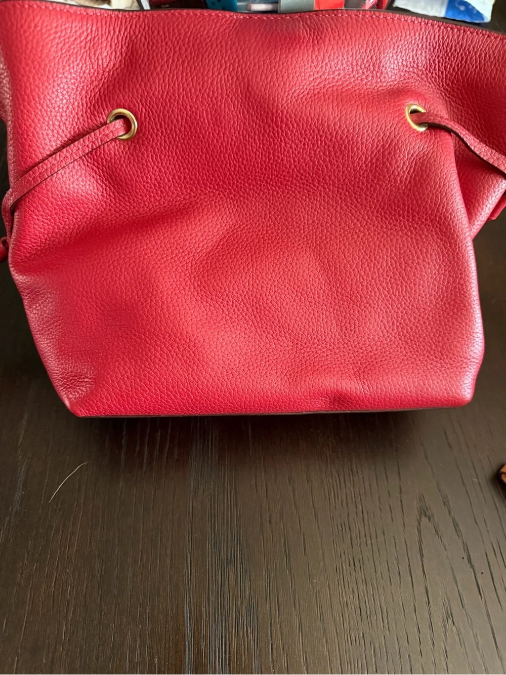 Coach Red Pebbled Leather Shoulder Bag with Gold Chain Detail
